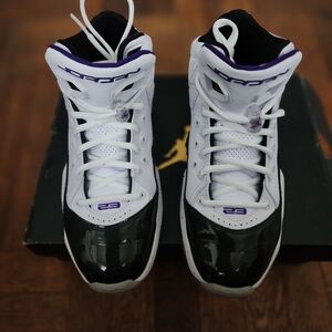 Jordan B'Loyal White and Black Sneakers with Purple Accents